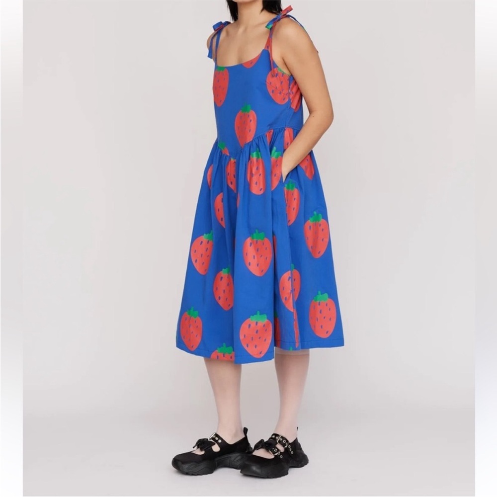 Lazy Oaf Picking Strawberry Dress Shoulder Ties Pockets Novelty Summer uk6/us2
